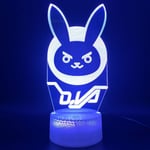 Overwatches OW Game Figure Dva lampa 3D Illusion Night Light,