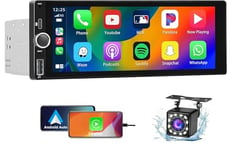 Autoradio 1 DIN avec Carplay et Android Auto - 6.9 Pouces HD Ecran Tactile Poste Radio Voiture Soutien Lien Miroir/Radio FM/USB/EQ – Autoradio Bluetooth Android avec Caméra Recul