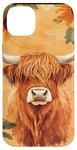 Coque pour iPhone 14 Plus Orange Aquarelle Géométrique Vache Highland Tournesol Motif