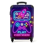 NoBoringSuitcases.com Valise Enfant, Valise Cabine, Valise Enfant Garcon, Bagages Enfant, Valise Enfant Roulette, Valise pour Enfant, Valise Garcon, Valise Cabine 55x35x25cm (Manette - Néon-Violet)