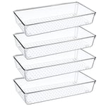 Lot de 4 Organisateur Tiroir Salle de Bain, 30CM Plastique Boite Rangement Tiroir Cuisine en Transparent, Rangement Coiffeuse Tiroirs Compartiment pour Maquillage Couverts Bureau Organiseur De Tiroir