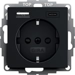 Gira 2459005 Prise Schuko USB Shutter Protection tactile 2 prises type A (max.2,4 A) Type C (max.3A) Système 55 Noir mat UP Prise murale encastrée pour smartphone tablette 32 mm