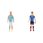 Barbie Poupée Mannequin Ken Fashionistas N° 211 Blonde, avec T-Shirt Cactus Et Palmier & Poupée Ken Footballeur avec Queue de Cheval Blonde, Maillot n° 10, Balle de Foot