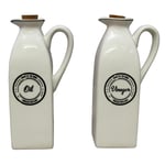 2x White Ceramic Oil and Vinegar Dispenser Bottle Set Storage Pourer Bottles