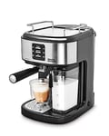 Morphy Richards Traditional Pump Espresso Coffee Machine & Automatic Milk Frother, 15 Bar Pressure, One Touch Espresso, Cappuccino, Latte Maker, Stainless Steel, 172023, Black
