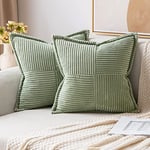 MIULEE Housses de Coussin en Velours Côtelé Lot de 2 Housses de Coussin Patchwork Carrées Décoratives Taie d'oreiller Souple pour Décoration Intérieure Canapé Chambre à Coucher Vert 40x40 cm