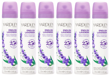 6 X Yardley ENGLISH LAVENDER Body Spray Fragrance 75ml