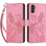 Betunistoy Coque pour Samsung Galaxy A14 4G / 5G, Housse en Cuir PU Flip Pochette Portefeuille Étui avec Emplacement Carte Samsung Galaxy A14 Coque Magnétique Antichoc (Fille - Rose)