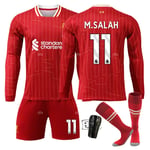 Liverpool Barn Hemmaställ 2024-2025 Höst & Vinter Nr 11 Strumpor + Skydd L M.SALAH No 66 socks + Guard L