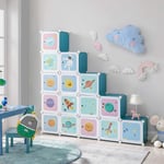 Songmics - Meuble de Rangement Enfant 16 Cubes, Armoire modulable avec Portes, Étagère en Plastique, pour vêtements, Chaussures, Jouets, Sacs