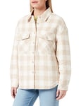 Urban Classics Women's Ladies Flanell Padded Overshirt Jacket, whitesand/lighttaupe, M