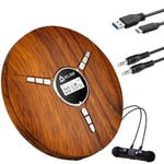 KLIM Discman Lecteur CD Portable avec Batterie Intégrée - Nouveauté - Écouteurs KLIM Fusion - Baladeur Lecteur CD pour Voiture, Mini Walkman CD, Compatible avec CD-R, CD-RW et MP3 - Wood