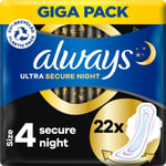 Always Ultra Secure Night Storlek 4 Bindor med vingar 22 st