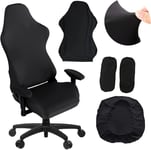 Housse Chaise Gaming - Housse Fauteuil Bureau 4 Pièces/Ensemble Housse Fauteuil Gamer Avec Housses D'accoudoirs/Couvertures De Dossier De Chaise/Housse De Siège De Chaise, Gaming Chair Cover Noir