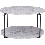 Table basse ronde avec étagère dim. ø 80 x 45H cm panneaux particules imitation marbre blanc métal noir - Blanc