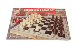 Global Gizmos Deluxe 3 In 1 Game Set Chess Draughts & Backgammon New & Sealed