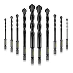 10-Piece Masonry Drill Bits Kit for Concrete, Stone, Carbide Drill Bit Set for Glass, Brick, Tile, Plastic, Ceramic and Wood Size 4 to 12 mm