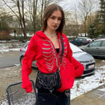 (S-punainen) Strassikivi Skeleton Hupparit Naisten Goottilainen Retro Vetoketjullinen Ylisuuri Takki Nainen Harajuku-hupparit Y2K Streetwear