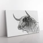 Stone Statue Of A Bull In Abstract Modern Art Canvas Wall Art Print Ready to Hang, Framed Picture for Living Room Bedroom Home Office Décor, 60x40 cm (24x16 Inch)