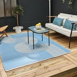 THE RUGS Urban Collection Outdoor Rug - Easy to Clean, Reversible, Waterproof Plastic Outdoor Rugs for Garden, Patio, Balcony, Camping - Contemporary Plastic Straw Rug - Waves Blue/Beige, 90x150cm