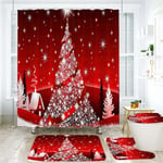 Red Christmas Tree Bathroom Shower Curtain Xmas Waterproof Santa Claus Curtain