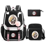 3 st Kamado Nezuko Demon Slayer Ryggsäckar Set för Flickor Anime Skolväska Tonåring Student Canvas Laptop Ryggsäck Kvinnor Ryggsäck 4960745