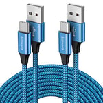 Baiwwa Cable USB C [3m/Lot de 2], Long Câble USB vers USBC Chargeur Rapide, Résistant USB C Charge Cordon pour Samsung Galaxy S24 S23 Plus A15 A55, Switch -Bleu