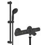 GROHE Precision Start Bath/Shower Installation Set (Exposed Bath Thermostat, Shower Hose 1.75 m, 2 Spray Hand Shower 10 cm, Shower Rail Set), Matt Black