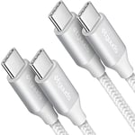 etguuds USB C to USB C Cable [1M 2-Pack], USB Type-C Charger Cable 60W Fast Charging Nylon Braided for iPhone 16 15 Pro Max Samsung Galaxy S24 Ultra S24 S23 Note 20 Plus A54 A70 (White)