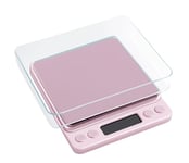 Digital kitchen Scales 3000g / 0.1g High-precision Mini Food Scales with Backlit LCD Display Stainless Steel Multifunctional Scale With 2 Weighing Pans Batteries Included (PINK, 3KG/0.1g)