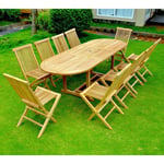 Kajang: Salon De Jardin Teck Massif 10/12 Pers - Table Ovale + 10 Chaises