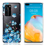 Deco Huawei P40 kuoret -Sininen Kukka Tummansininen