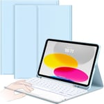 CACOE Clavier Étui Compatible avec iPad 10 ème Génération 10,9 Pouces (2022), Coque Clavier avec Pavé Tactile, [AZERTY] avec Éclairage à 7 Couleurs pour iPad 10 A2757/A2696, Bleu Ciel