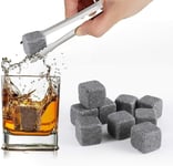 9 PCS Whiskey Stones Ice Cubes Rocks Drinks Cooler Granite Soapstone Box & Pouch