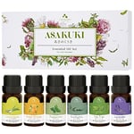 ASAKUKI Essential Oils Set, Starter Kit Essential Oils for Diffusers for Home Top6 Aromatherapy Oils Gift Set 6 * 10mL, Includes Lavender, Eucalyptus, Lemongrass, Tea Tree, Sweet Orange, Peppermint