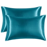 EHEYCIGA Satin Pillow Cases 2 Pack Teal, Silky Pillowcases for hair and skin with Envelope Closure, Standard Size, 50x75 cm