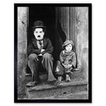 Silent Movie Still Charlie Chaplin The Kid Photo Art Print Framed Poster Wall Decor 12x16 inch