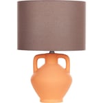 Beliani - Lampe à Poser Orange en Céramique Abat-Jour Tambour en Lin Peint à la Main Labrada