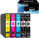 Workink 502Xl Cartouches D'Encre Pour Epson 502 Xl Workforce Wf-2860 Wf-2860Dwf Wf-2865 Wf-2865Dwf, Expression Home Xp-5100 Xp5100 Xp-5105 Xp5105 (Paquet De 5) 2 Noir, 1 Cyan, Magenta, Jaune