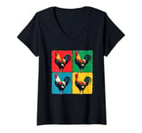 Womens Colorful Funny Chicken Art, Crazy Chicken Rooster Family V-Neck T-Shirt