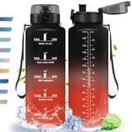 Gourde, 1,5L, Gourde Sport, Gourde Filtre et Marqueur de Temps, Sans BPA, Bouteille d'eau pour Sport, Fitness, Yoga, L'école, Bureau