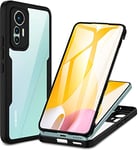 CENHUFO Coque Xiaomi 12 Lite 5G/4G, Antichoc Housse avec Protection écran, 360 Degrés Protégé Téléphone Double Face Bumper Transparent Case Robuste Intégrale Etui pour Xiaomi 12 Lite 5G/4G - Noir