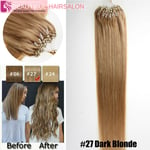 8A 20" 1g Easy Loop Micro Ring Bead Human Hair Extensions Dark Blonde #27 50S