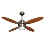 Ventilateur de plafond Bavaria en acier inoxydable 60W 4 pales en bois 107 cm avec lumie're et inversion de rotation