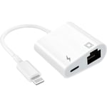 Lightning till Ethernet-adapter, [kompatibel med Apple Mfi-certifierad] 2 i 1 RJ45 Ethernet LAN-nätverksadapter med laddningsport, Plug and Play, Support