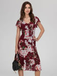 Jolie Moi Acela Floral Flared Dress, Wine