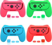 Lot De 4 Poign¿¿Es Compatible Avec Nintendo Switch&switch Oled, Surface En Caoutchouc Grips Compatible Avec Joycon Avec 12 Prises De Pouce (Vert Rose Bleu Et Rouge)