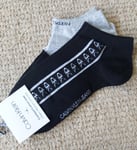 2 x CALVIN KLEIN No Show FLAT KNIT Black / Grey Socks Womens 4-7 37-41 CK9