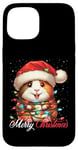 Coque pour iPhone 15 Chapeau de Père Noël lumineux cochon d'Inde