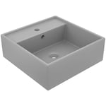 Helloshop26 - Lavabo carré de luxe à trop-plein vasque à poser de toilette lave-mains de salle de bain salle cosmétique mat 41x41 cm céramique gris